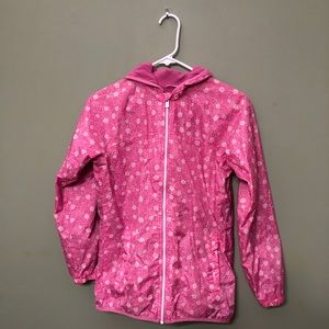 Lands’ End pink lined hooded raincoat